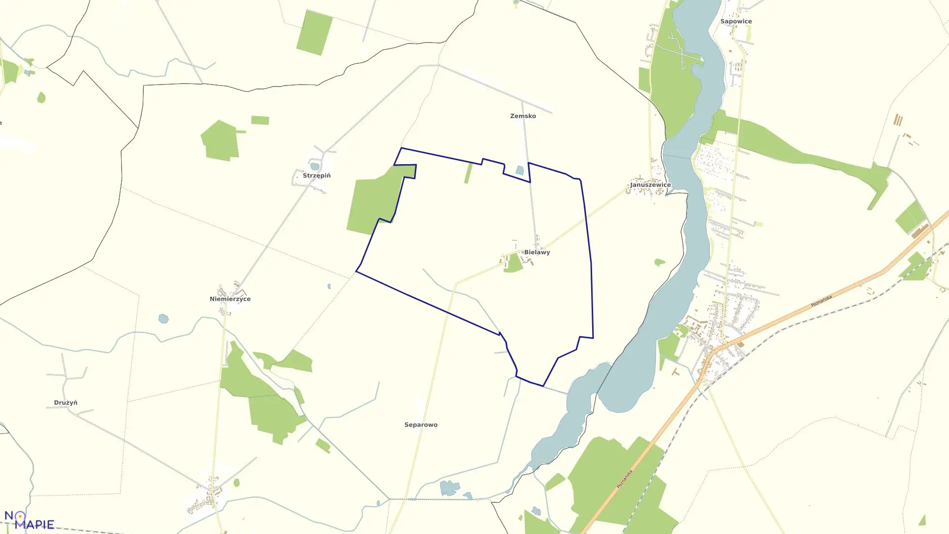 Mapa obrębu BIELAWY w gminie Granowo